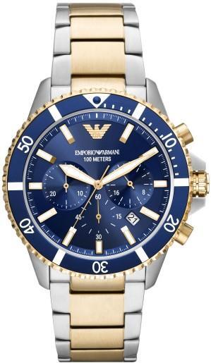 Montre acier 2 tons (blanc/jaune), fond bleu - AR11362 - Emporio Armani