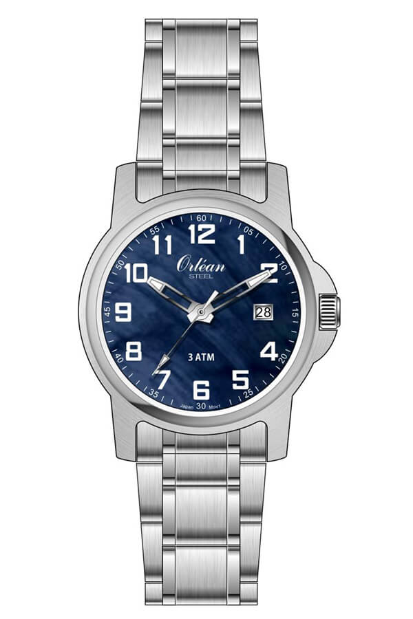 Montre acier inoxydable, fond bleu - ME3482 - Orlean