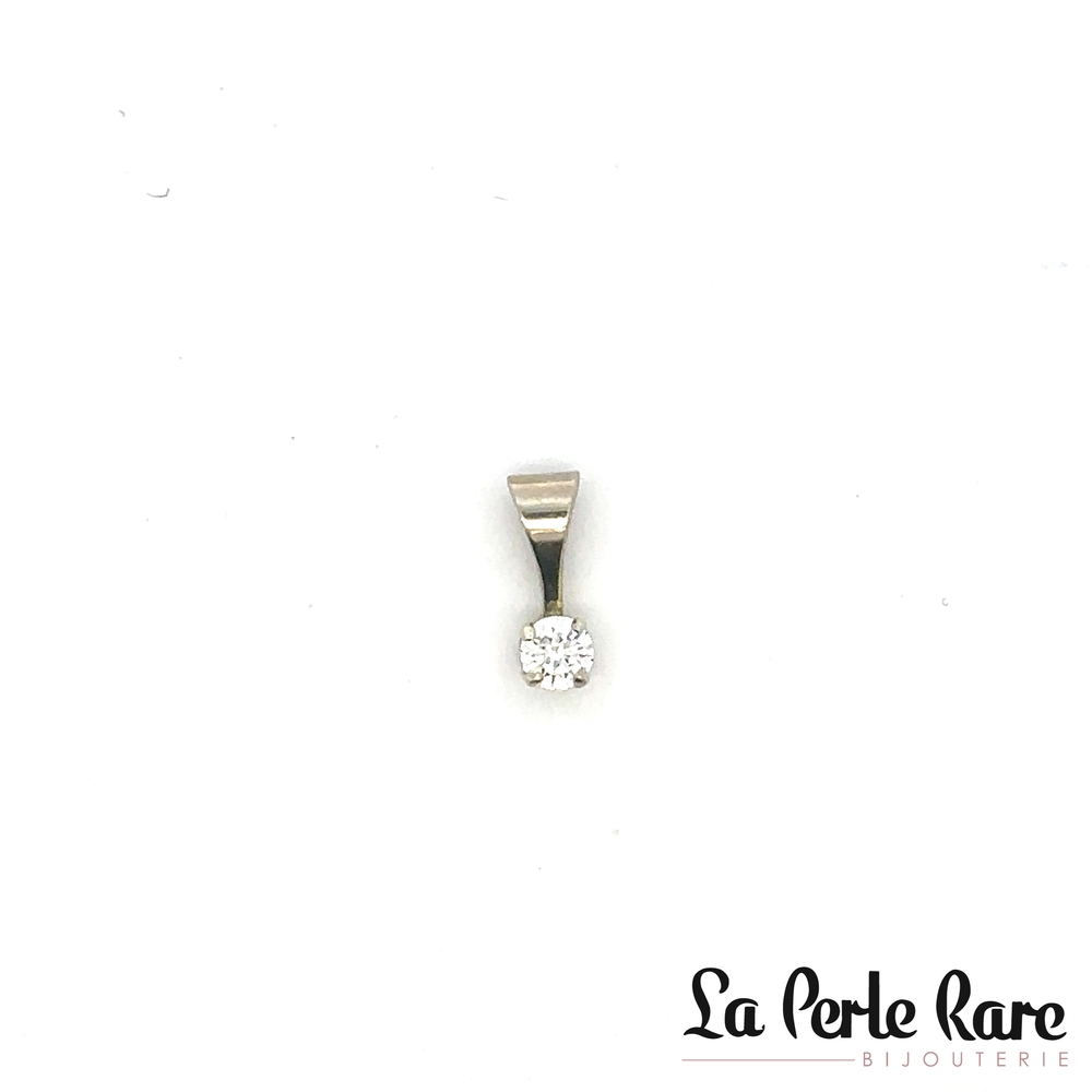 Pendentif solitaire, or blanc 10 carats, zircon incolore, 3 millimètres - 10123-3B-P - Exclusivités