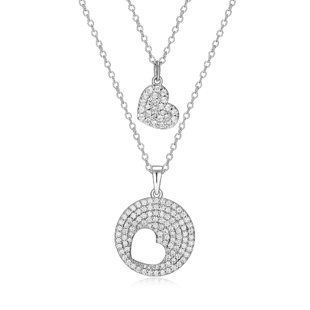 Ensemble de 2 colliers Mini Me, argent, zircons incolores