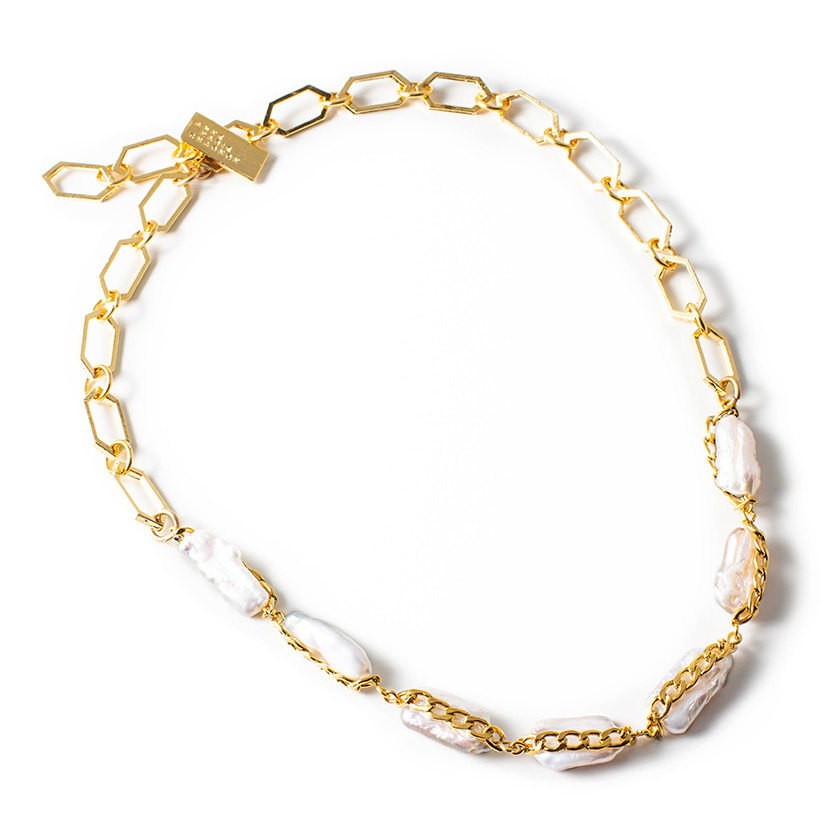 Collier étain, or 22kt, perles
