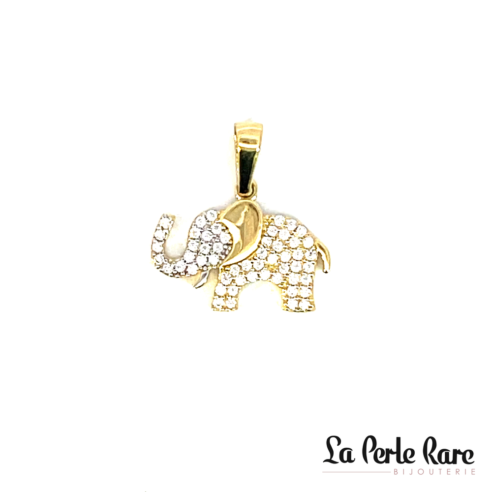 Pendentif éléphant, or jaune 10 carats, zircons incolores - PDC46-5570-J - Exclusivités