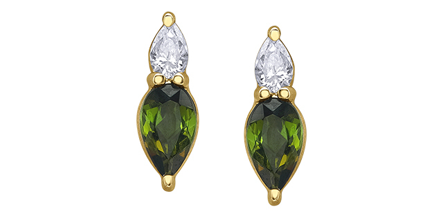 Boucles d'oreilles fixes en or jaune, tourmaline verte et 10 points de diamants - DD8109YGRTR - Corona