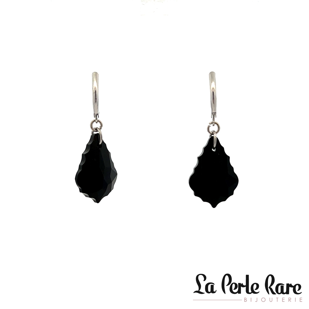 Boucles d'oreilles pendantes acier inoxydable, cristaux noirs - 171-ER8168 - Steelx