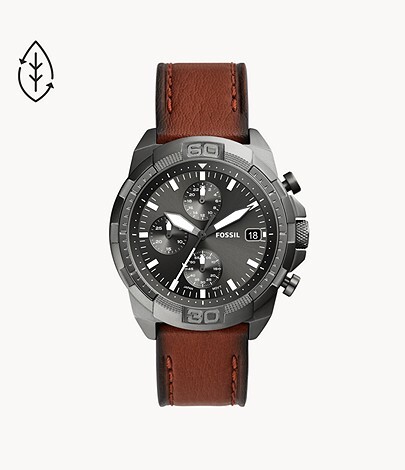 Montre cuir écologique marron, acier anthracite - FS5855 - Fossil