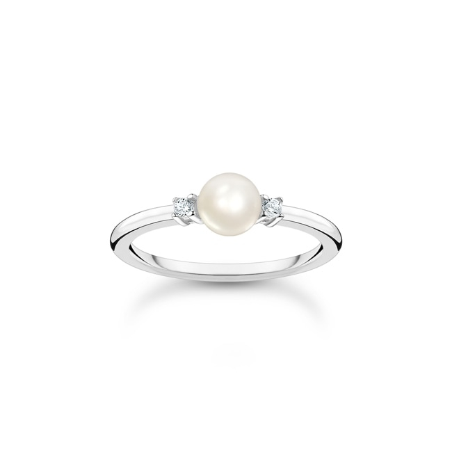 Bague argent, perle, zircons incolores