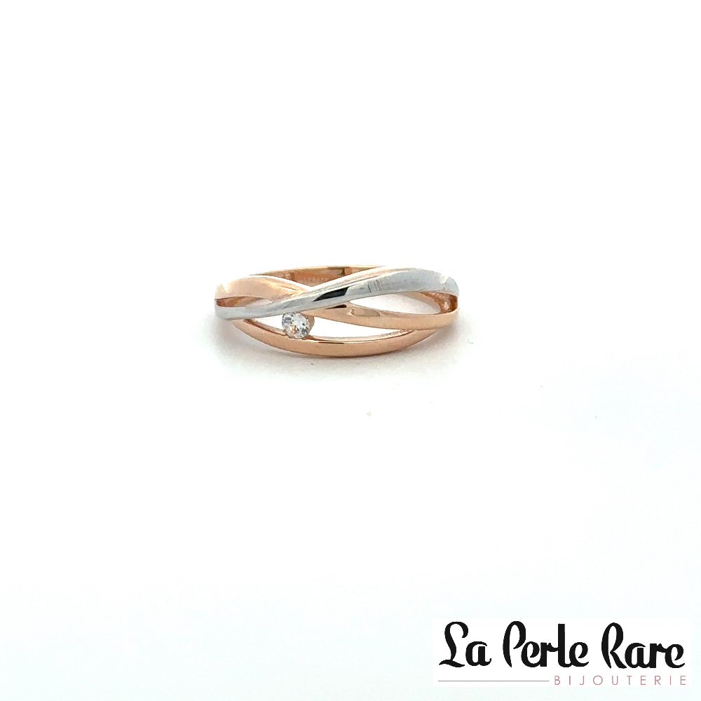 Bague or 2 tons (rose/blanc) 10 carats, zircon incolore - RDS01-2289-2TR - Exclusivités