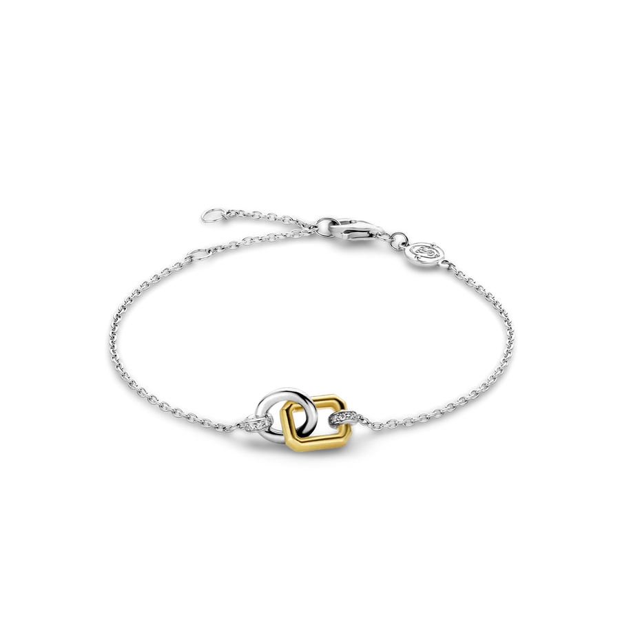 Bracelet argent 2 tons (blanc et jaune), zircons incolores - 23019ZY - Ti Sento