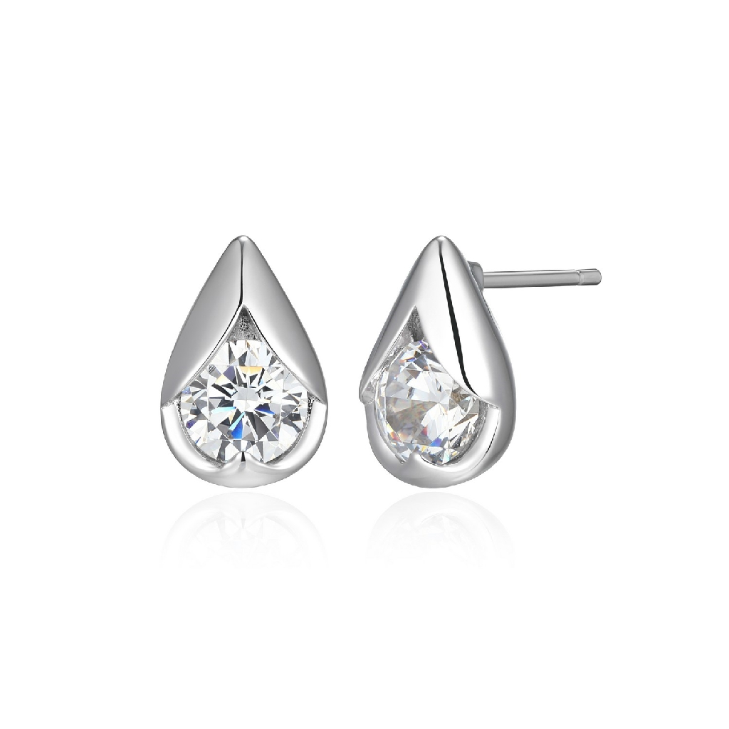 Boucles d'oreilles fixes argent rhodié, zircons incolores - R2LCVD0058 - Elle