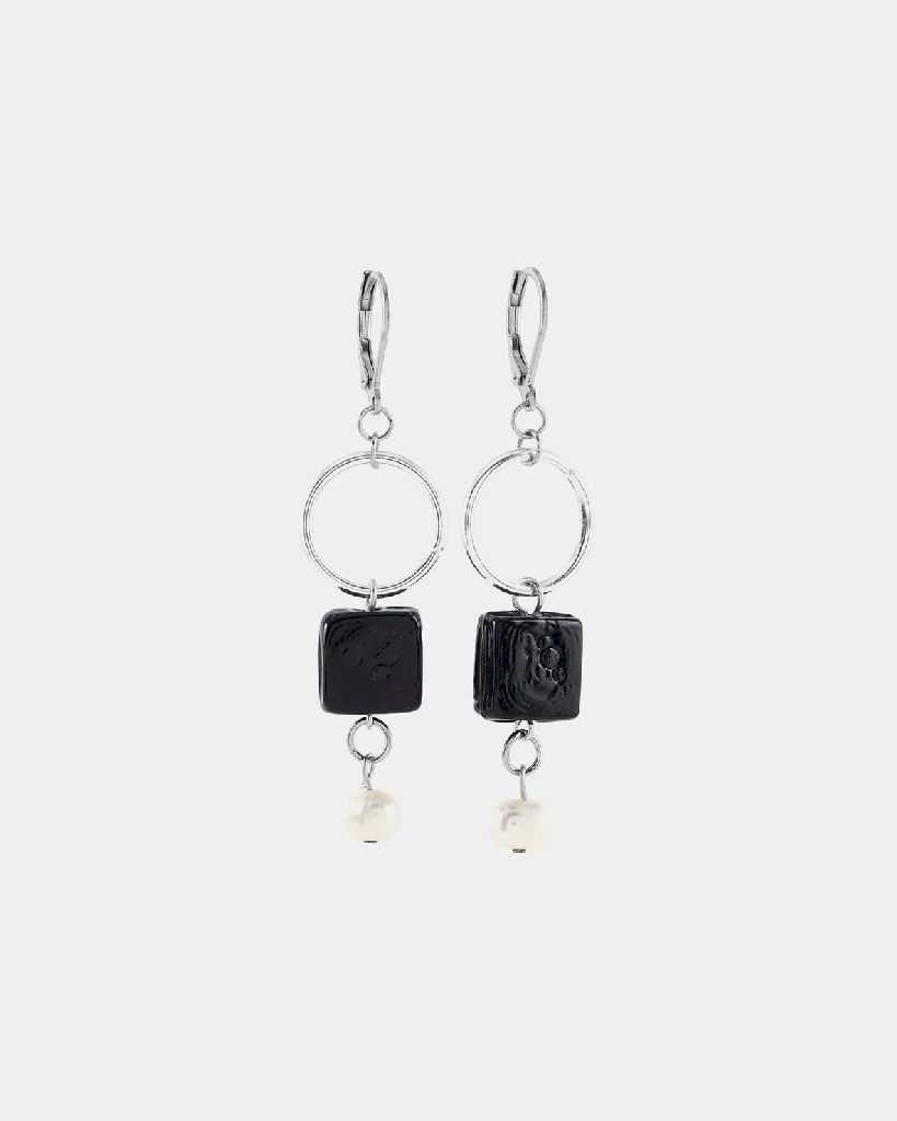Boucles d’oreilles pendantes en acier inoxydable, étain, verre coloré et perles d'eau douce
