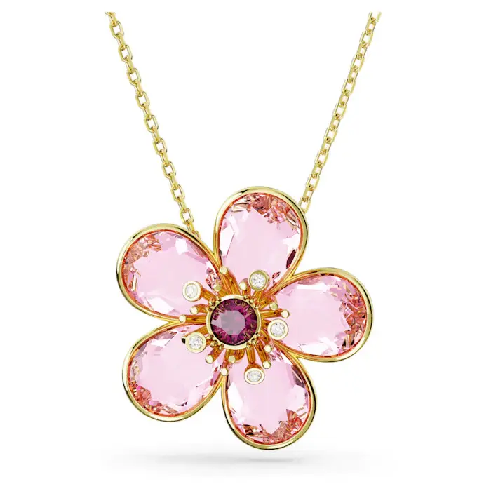 Collier fleur, métal doré, cristaux roses/blancs - 5657875 - Swarovski