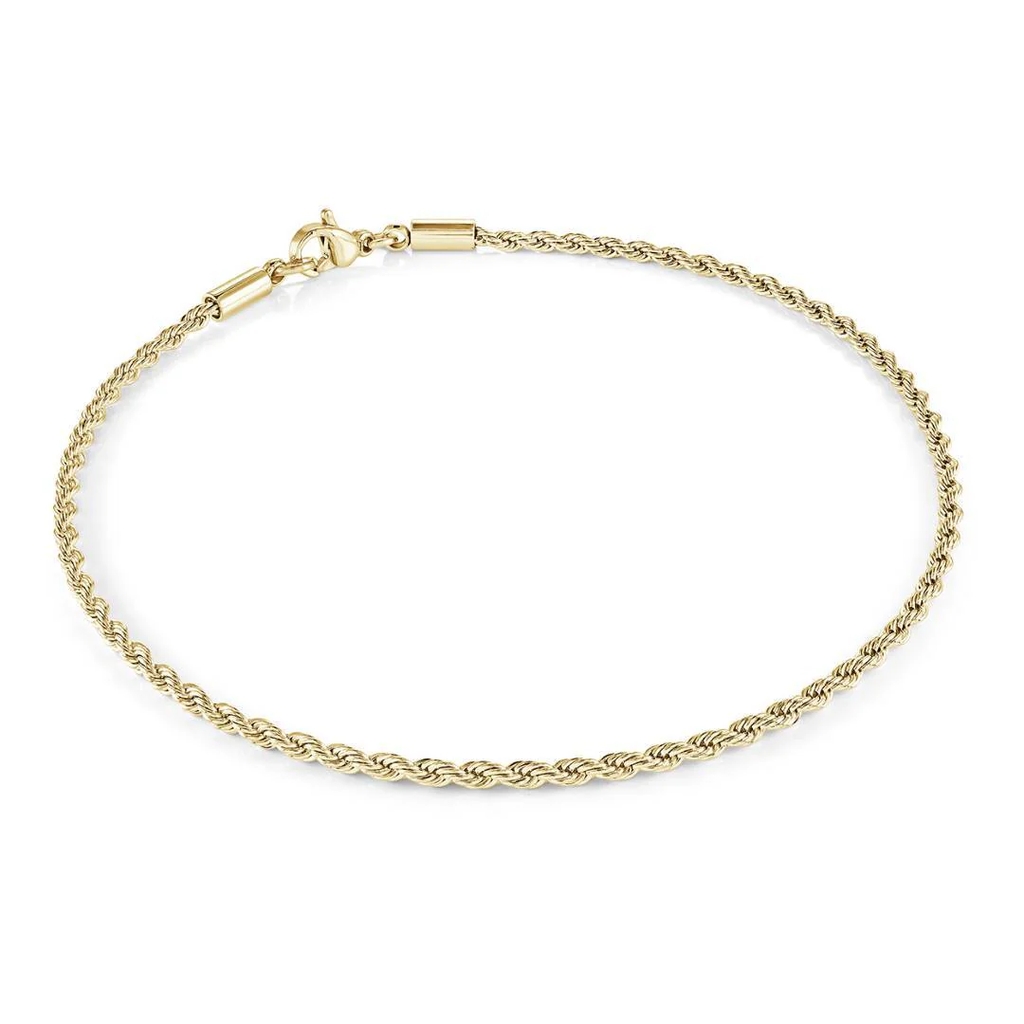 Bracelet torsade, acier inoxydable doré, 2 millimètres