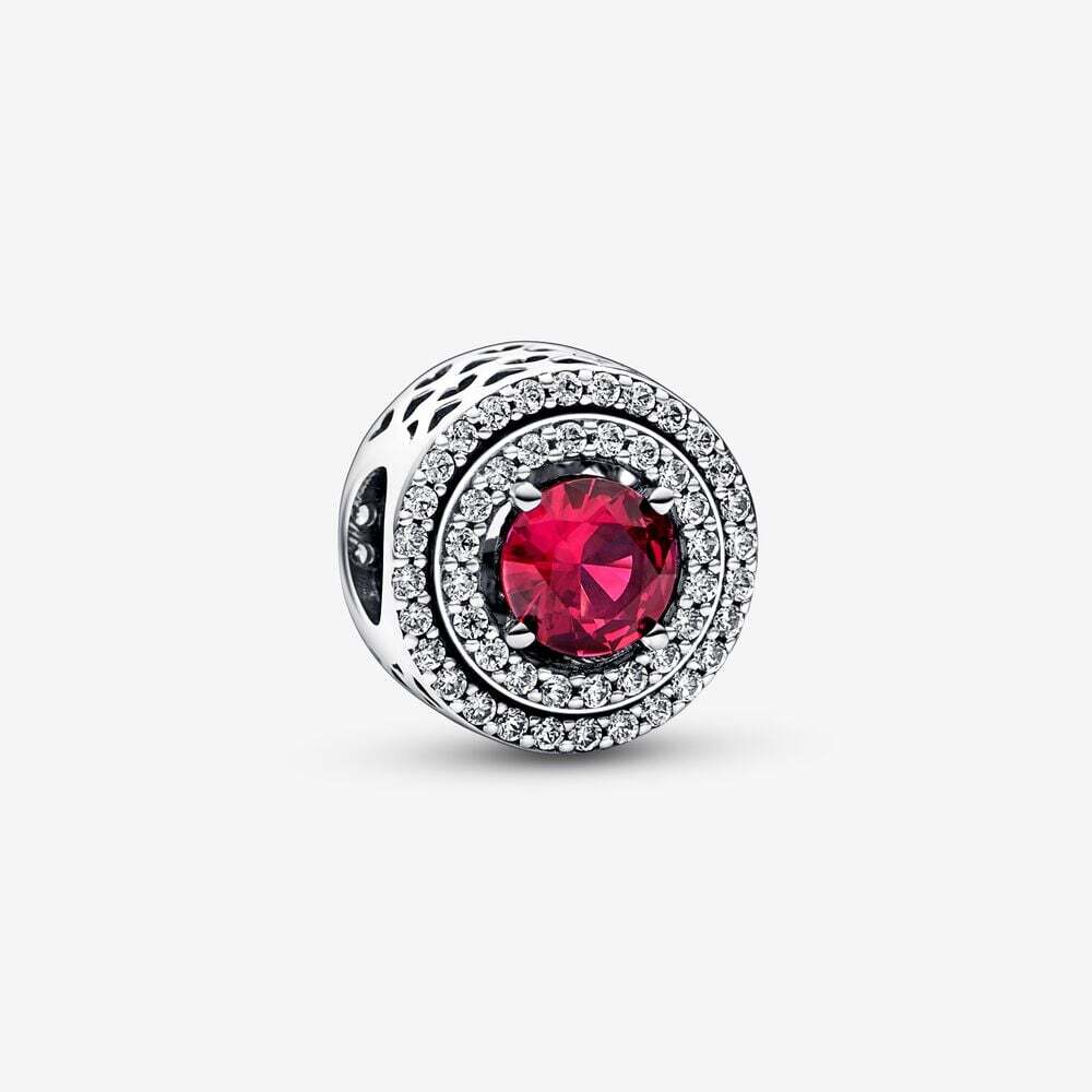 Bille ronde nivelée scintillante, argent, zircons, cristal rouge - 792418C01 - Pandora