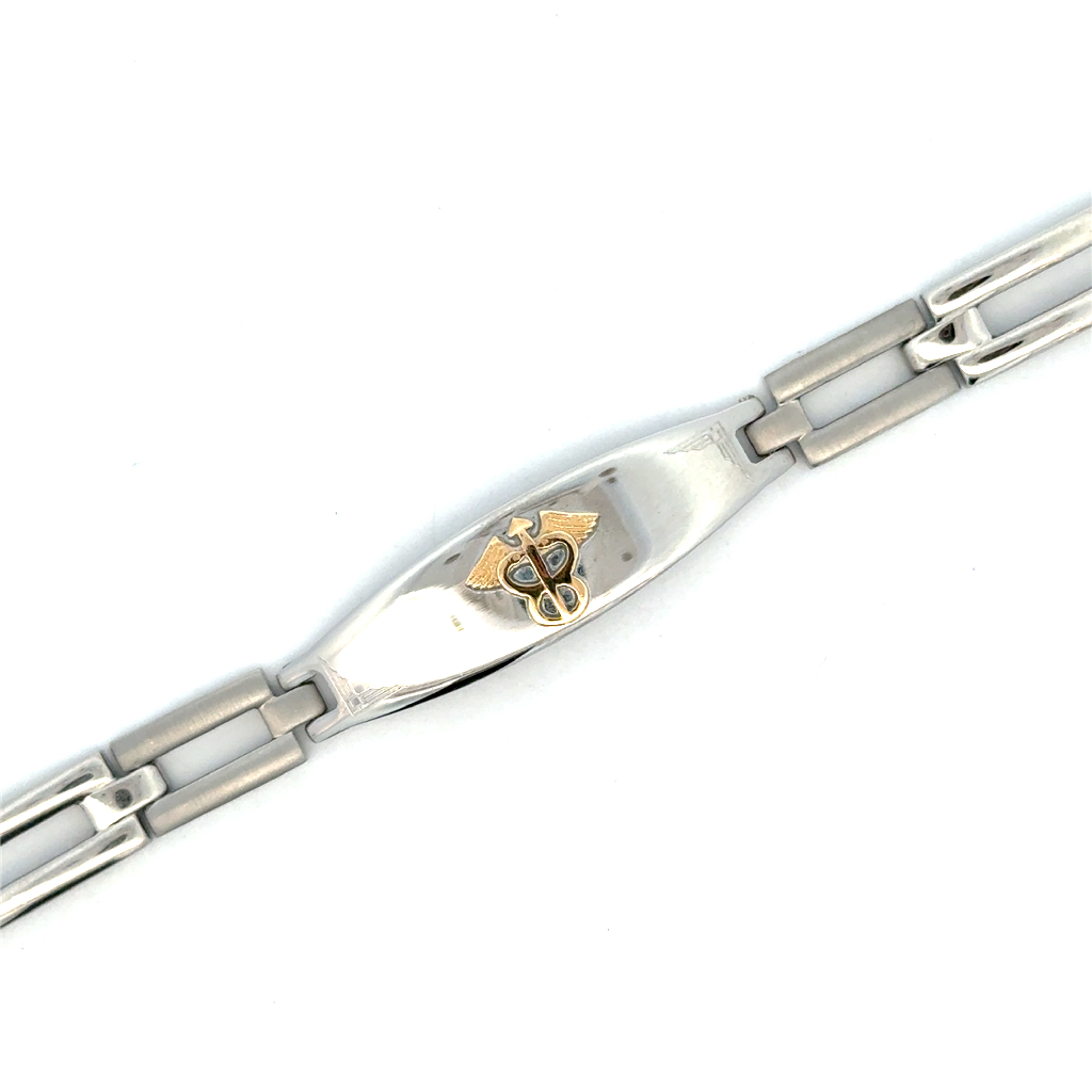 Bracelet médical, acier 2 tons (blanc/jaune)