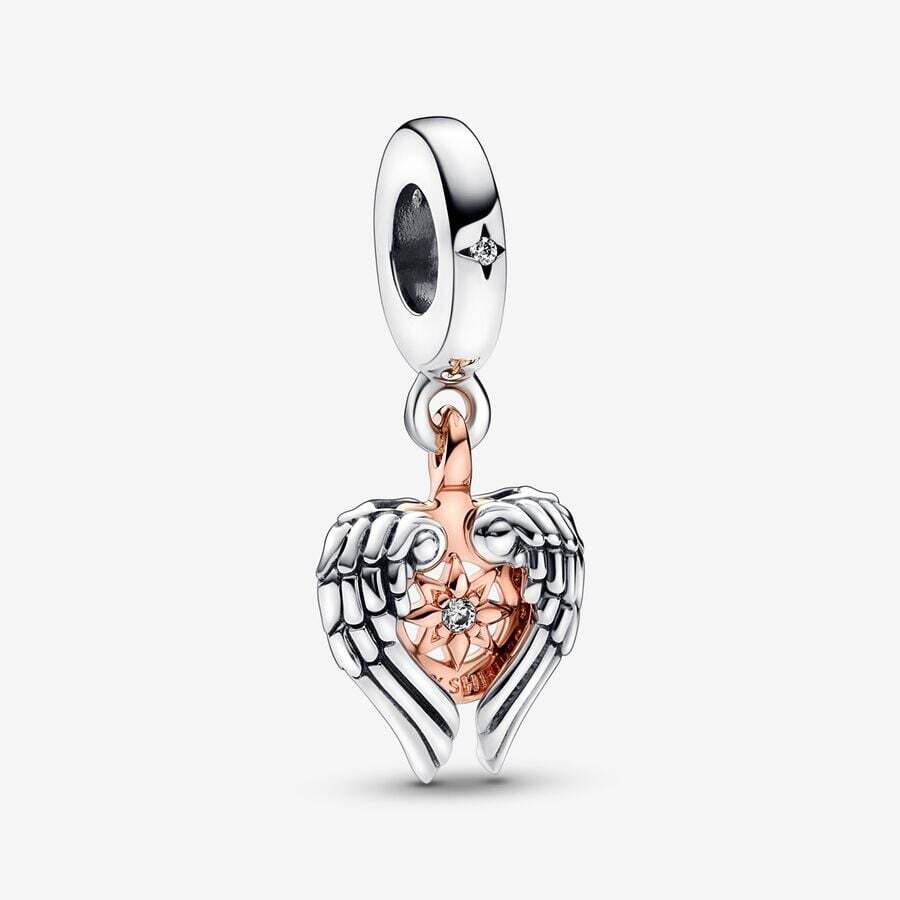 Bille boussole céleste et ailes d'ange, argent, pandora rose, zircons - 782359C01 - Pandora