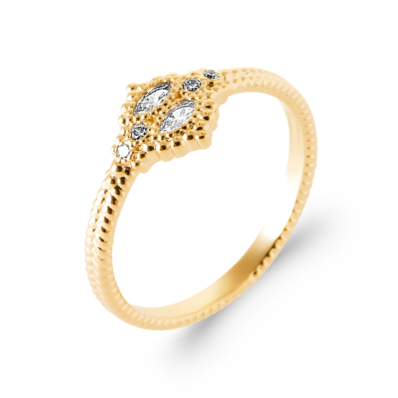 Bague argent finition or jaune 18 carats, zircons incolores