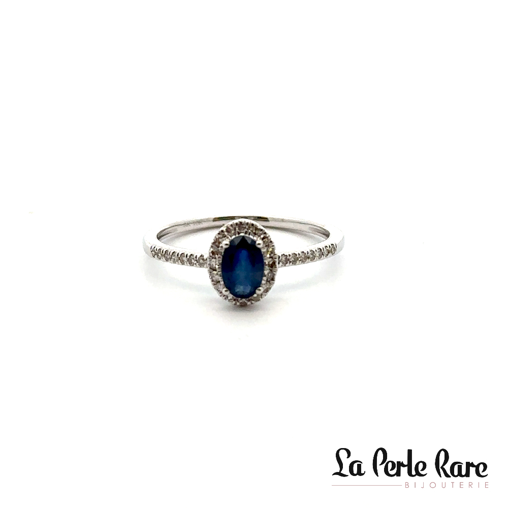 Bague or blanc 10 carats, 6 points de saphir, 12 points de diamants total - SKEPR43393-SD-B - Sk Diamonds