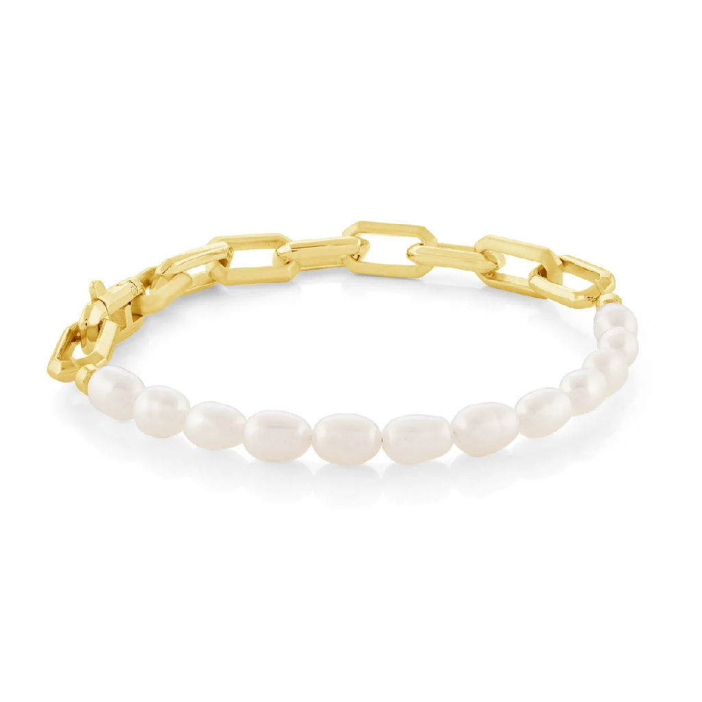 Bracelet acier doré, perles