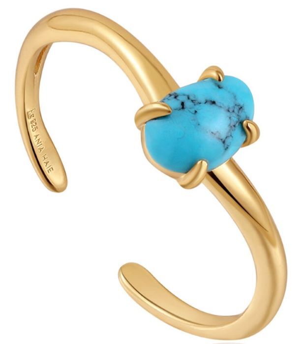 Bague ajustable argent doré, turquoise - R044-01G - Ania Haie