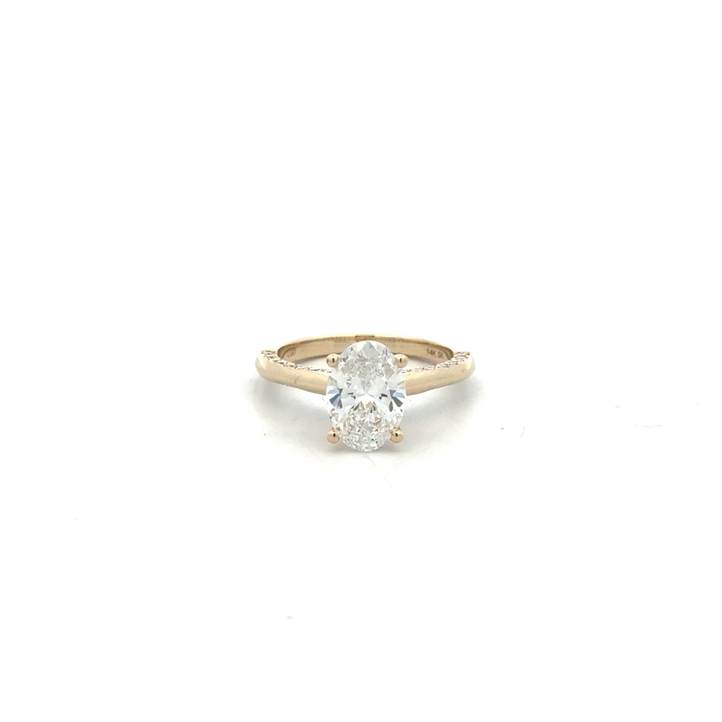 Bague solitaire en or jaune 14 carats avec 250 points de diamants de laboratoire au total, certificat