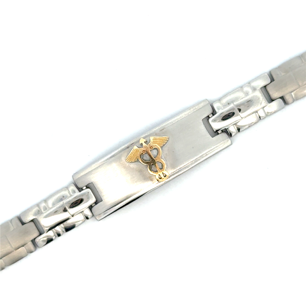 Bracelet médical, acier 2 tons (blanc/jaune)