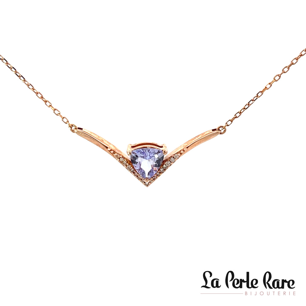 Collier or rose, tanzanite, 6 pts dia tot Collier or rose, tanzanite, 6 pts dia tot