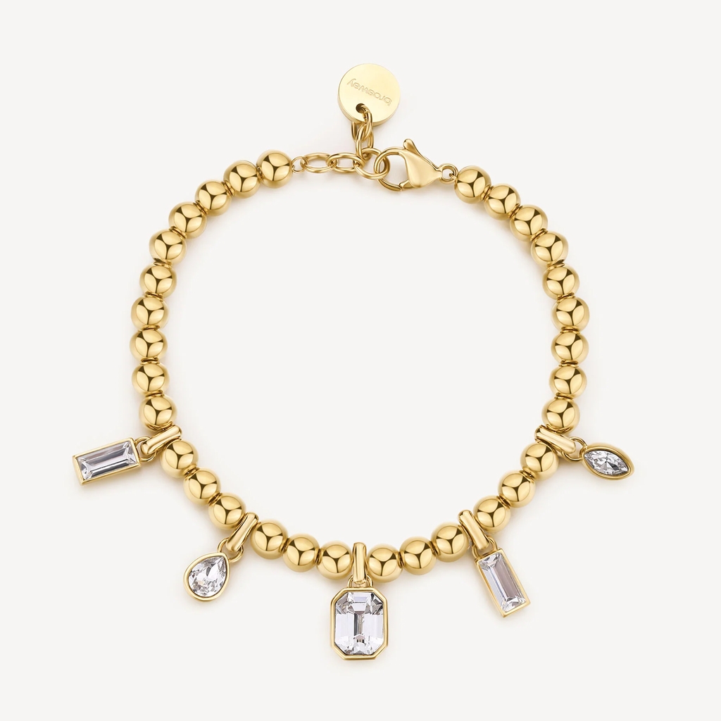 Bracelet Symphonia, acier inoxydable doré, zircons incolores