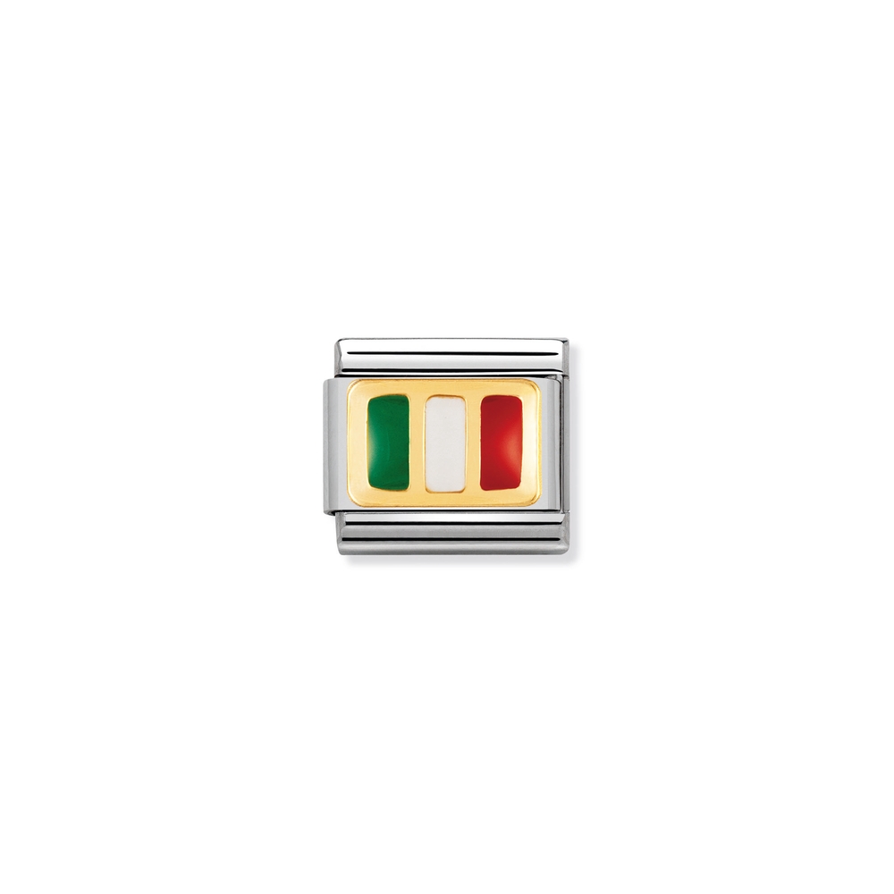 Maille classique drapeau de l'Italie, acier inoxydable, finition or jaune 18 carats, émail vert, blanc et rouge - 03023421 - NOMINATION