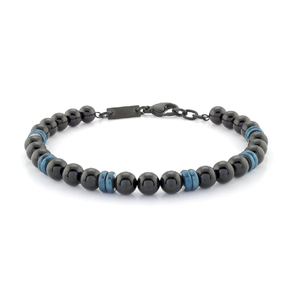 Bracelet acier 2 tons (noir/bleu), onyx - BB-184 - Italgem Steel