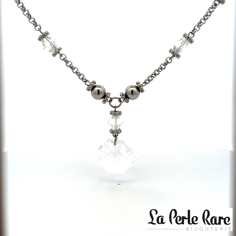 Collier acier inoxydable, zircons incolores - 171-N8071 - Steelx