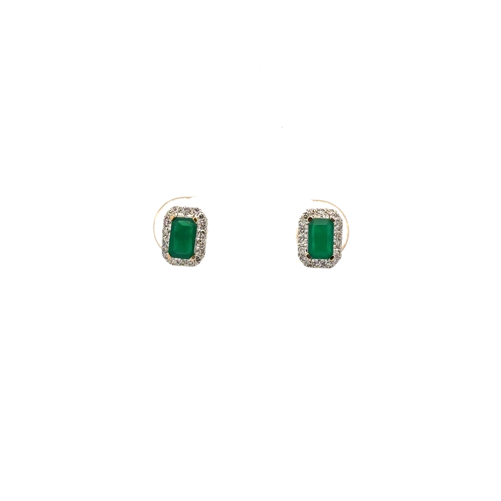 Boucles d'oreilles fixes vissées, or jaune 14 carats, émeraudes, diamants - SKE43401-ED - Exclusivités