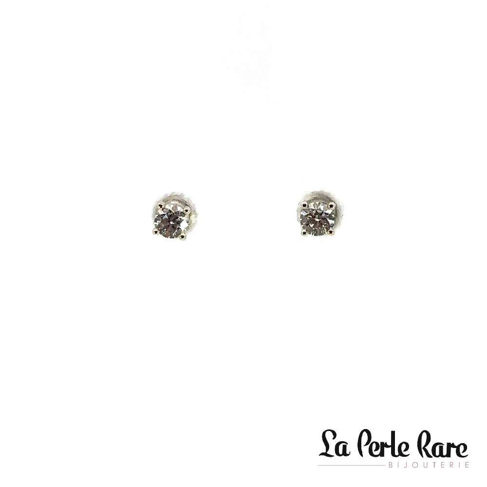 Boucles d'oreilles fixes vissées, or blanc 14 carats, 50 points de diamants total, certificat, VS/D-E - GE2534-50 - Exclusivités