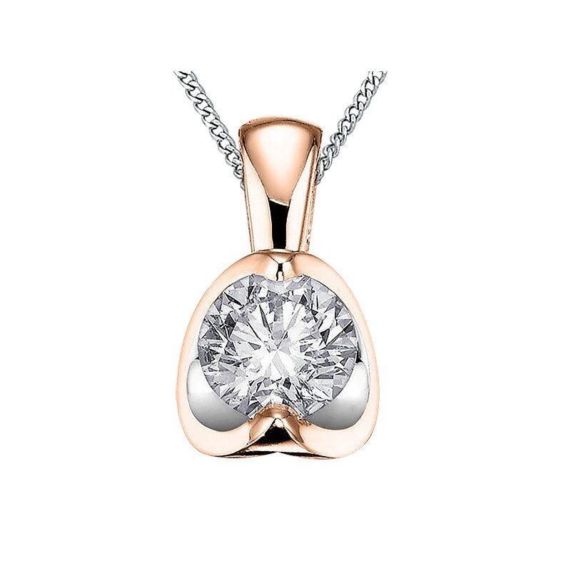 Pendentif or 2 tons (rose/blanc) 10 carats, diamant de 4 points - 20057 - Corona