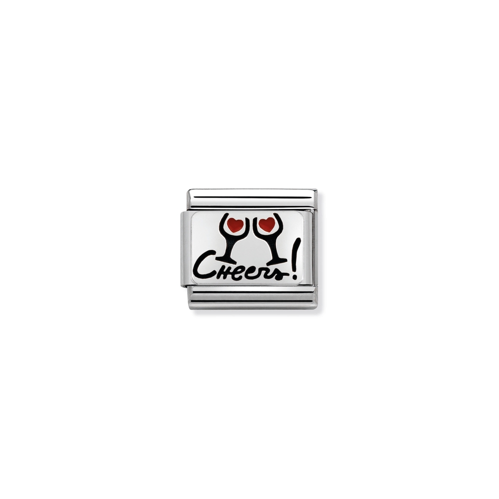 Maille classique tchin tchin avec coupe, acier inoxydable, argent, émail rouge - 33020807 - NOMINATION