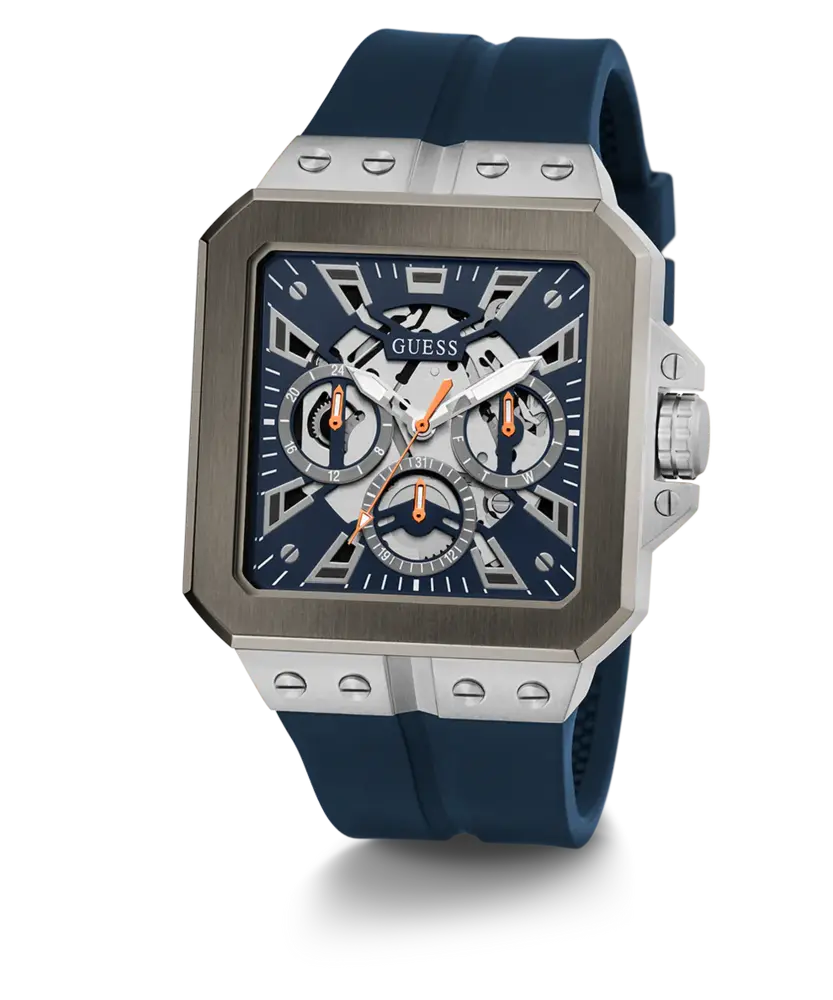 Montre acier inoxydable, silicone, fond bleu - GW0637G1 - Guess