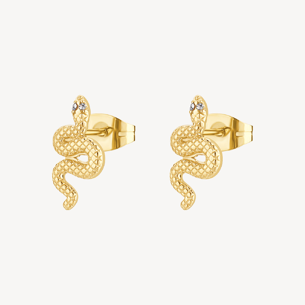 Boucles d'oreilles fixes serpents, acier inoxydable doré, cristaux - BHKE195 - Brosway Italia