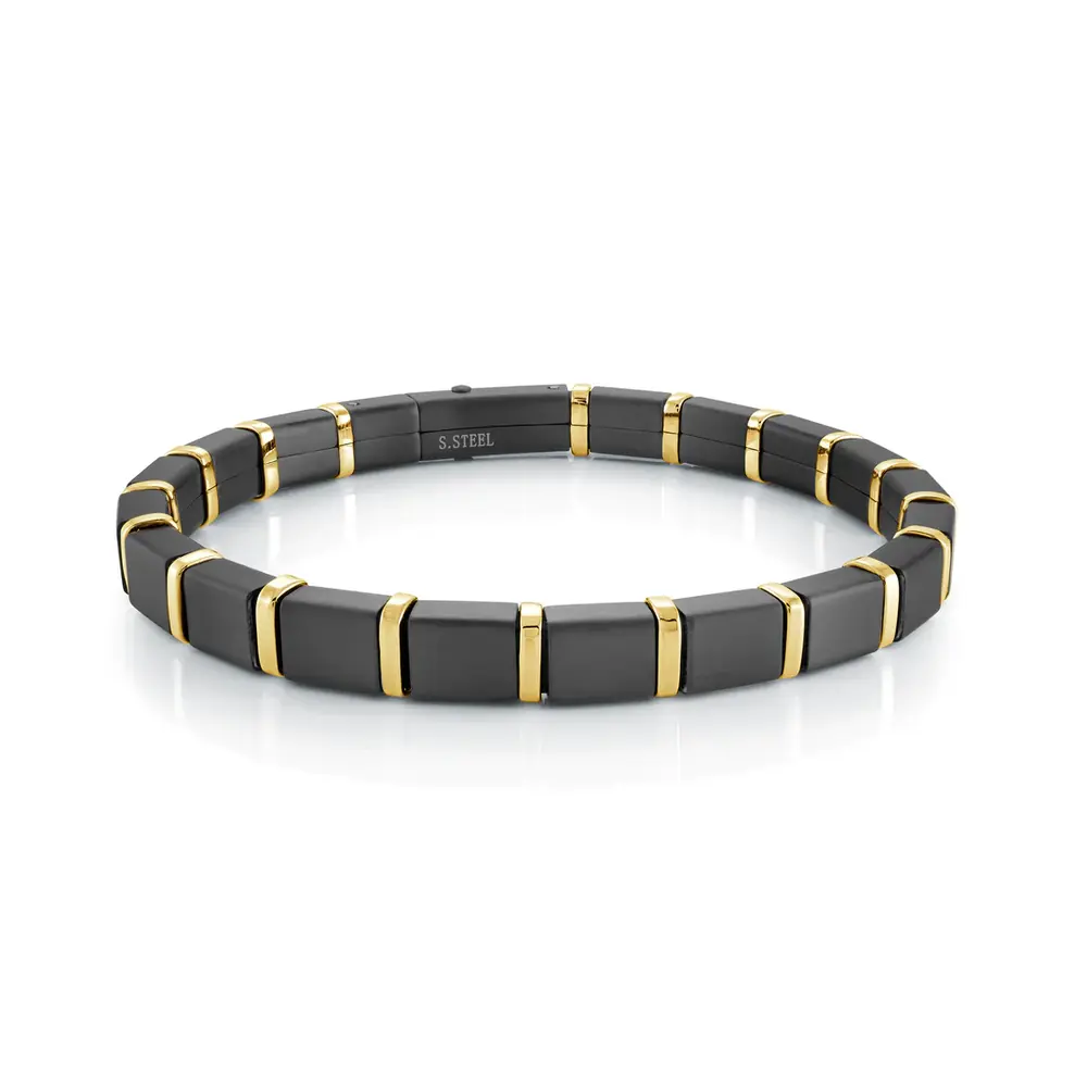 Bracelet acier 2 tons (noir/jaune) - SMB631-8 - Italgem Steel