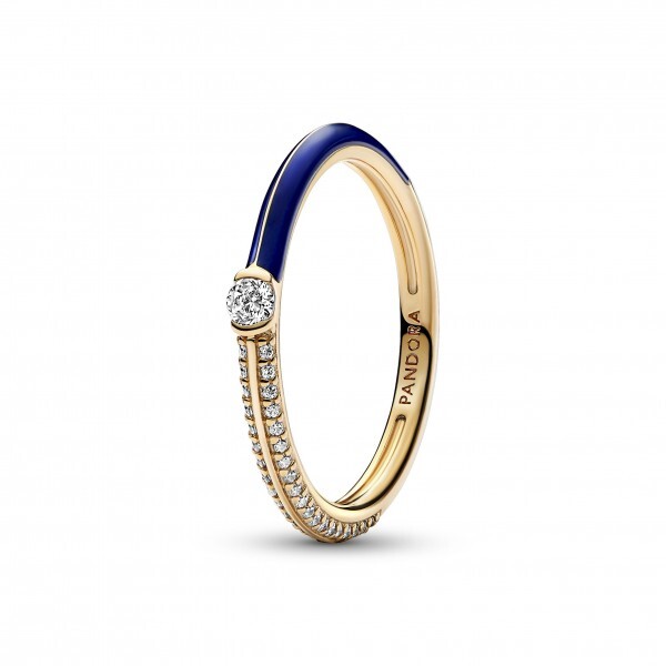 Bague mixte pavé, métal unique plaqué d'or 14 carats, émail bleu, zircons incolores, Pandora Me - 162528C01-54 - Pandora