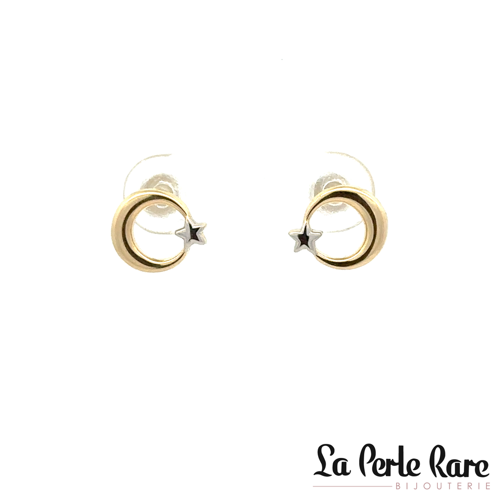 Boucles d'oreilles fixes lunes et étoiles, or 2 tons (jaune/blanc) 10 carats - ED01-3814-2T - Exclusivités