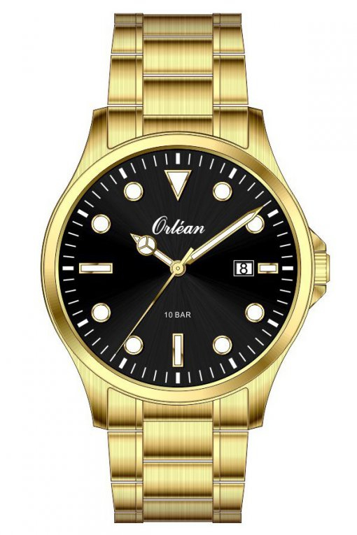 Montre acier inoxydable doré, fond noir - ME3677 - Orlean