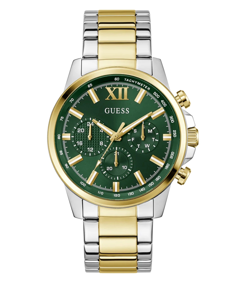 Montre acier inoxydable 2 tons (blanc et jaune), fond vert - GW0900G5 - Guess