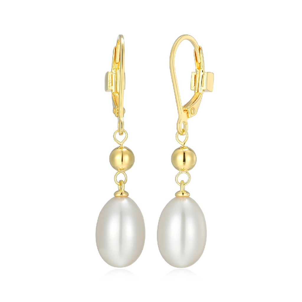 Boucles d'oreilles pendantes argent doré, perles - 32LCU74503 - Elle