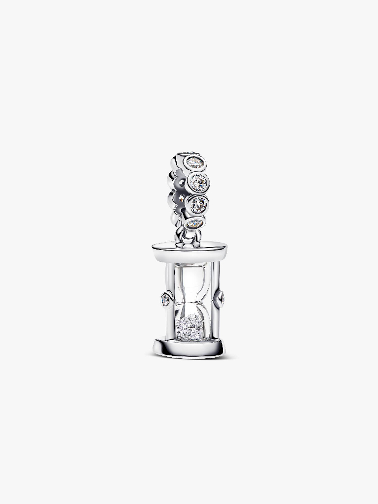 Bille sablier, argent, zircons incolores