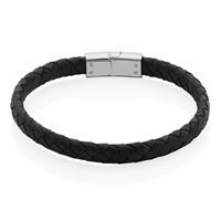 Bracelet cuir noir, acier Bracelet cuir noir, acier
