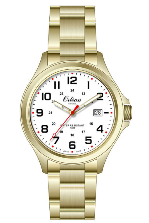 Montre acier inoxydable doré, fond blanc - ME3499 - Orlean