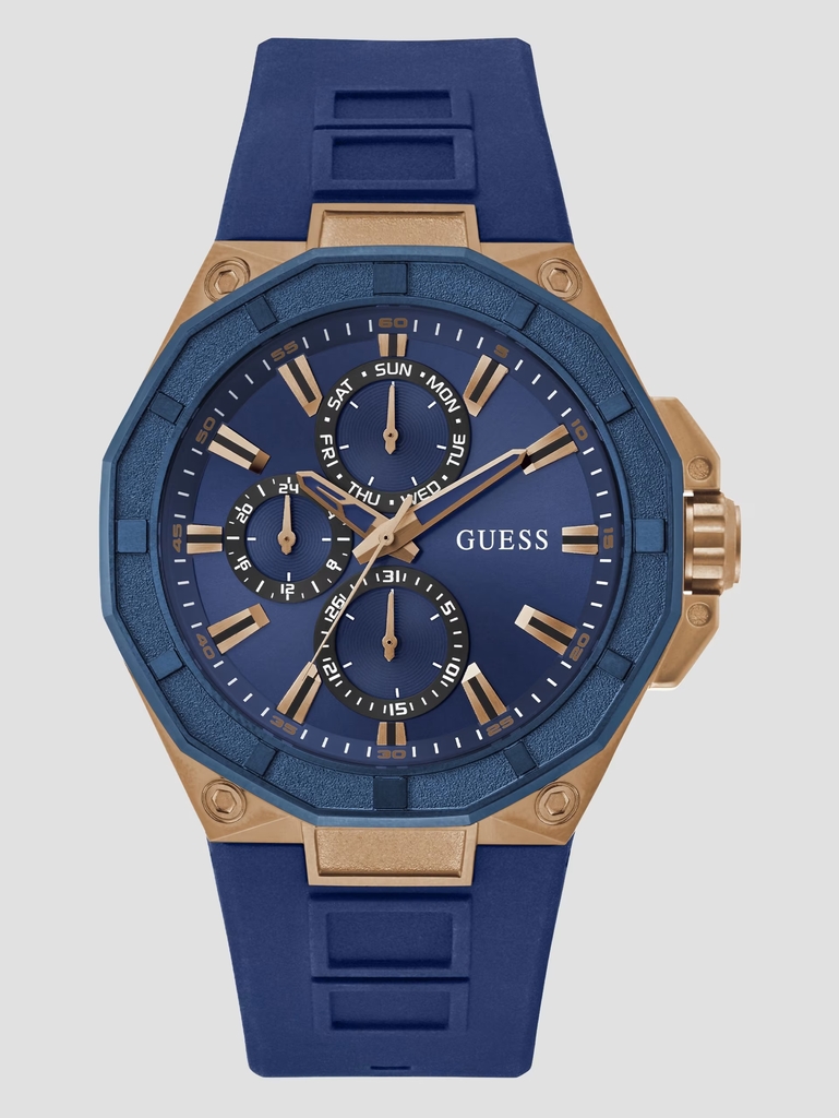 Montre silicone bleu, acier inoxydable 2 tons (rose et bleu), fond bleu - GW0803G2 - Guess