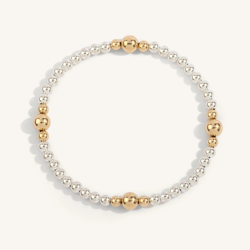 Bracelet extensible, métal doublé d'or 14 carats, argent, 4 et 6 millimètres
