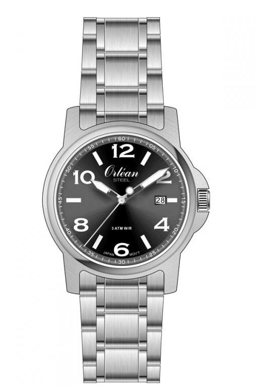 Montre acier inoxydable, fond noir - ME3659 - Orlean