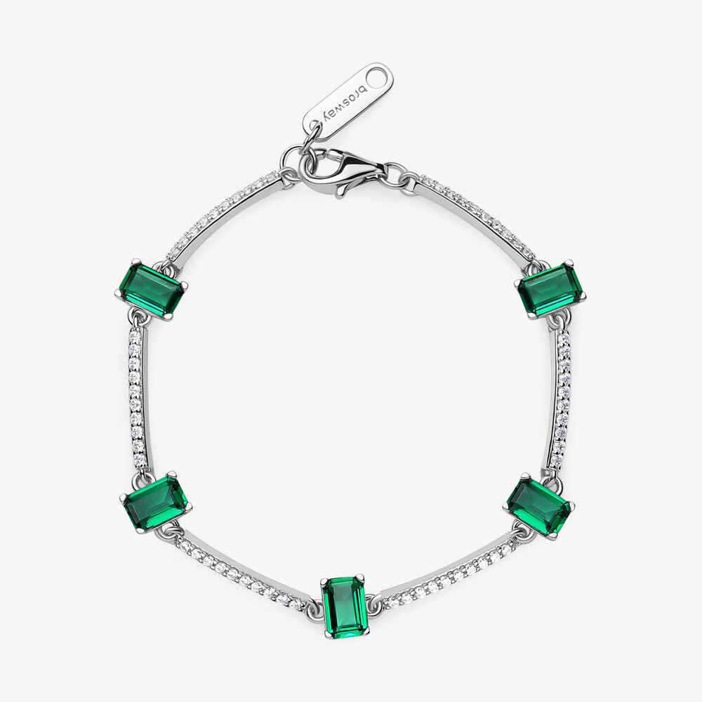 Silver bracelet, white/green zirconium