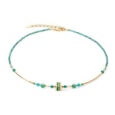 Collier acier doré, cristaux verts - 4355-10-0516 - Coeur De Lion